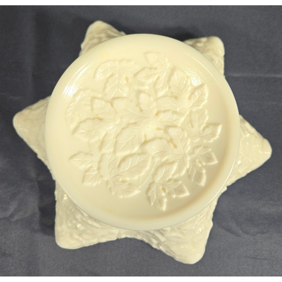 Vintage Westmoreland Bramble Milk Glass Crimped Round Bowl 10" Maple Leaf Footed - Picture 8 of 8